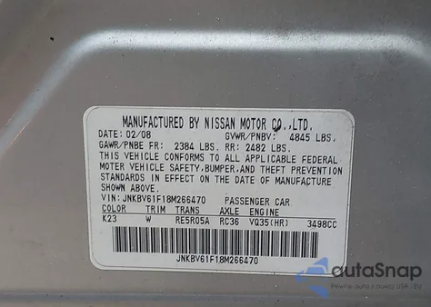 2008 Infiniti G35 из США, поврежденный, VIN JNKBV61F18M266470